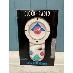 Vintage Memphis Style AM/FM Clock Radio Water Resistant Retro Geometric Design
